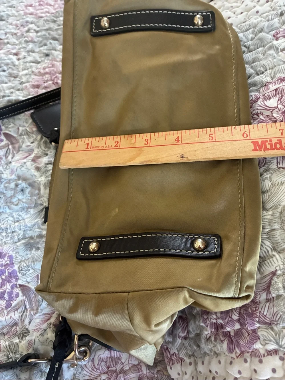 Olive Green Messenger Bag with Black Trim and Adjustable Strap